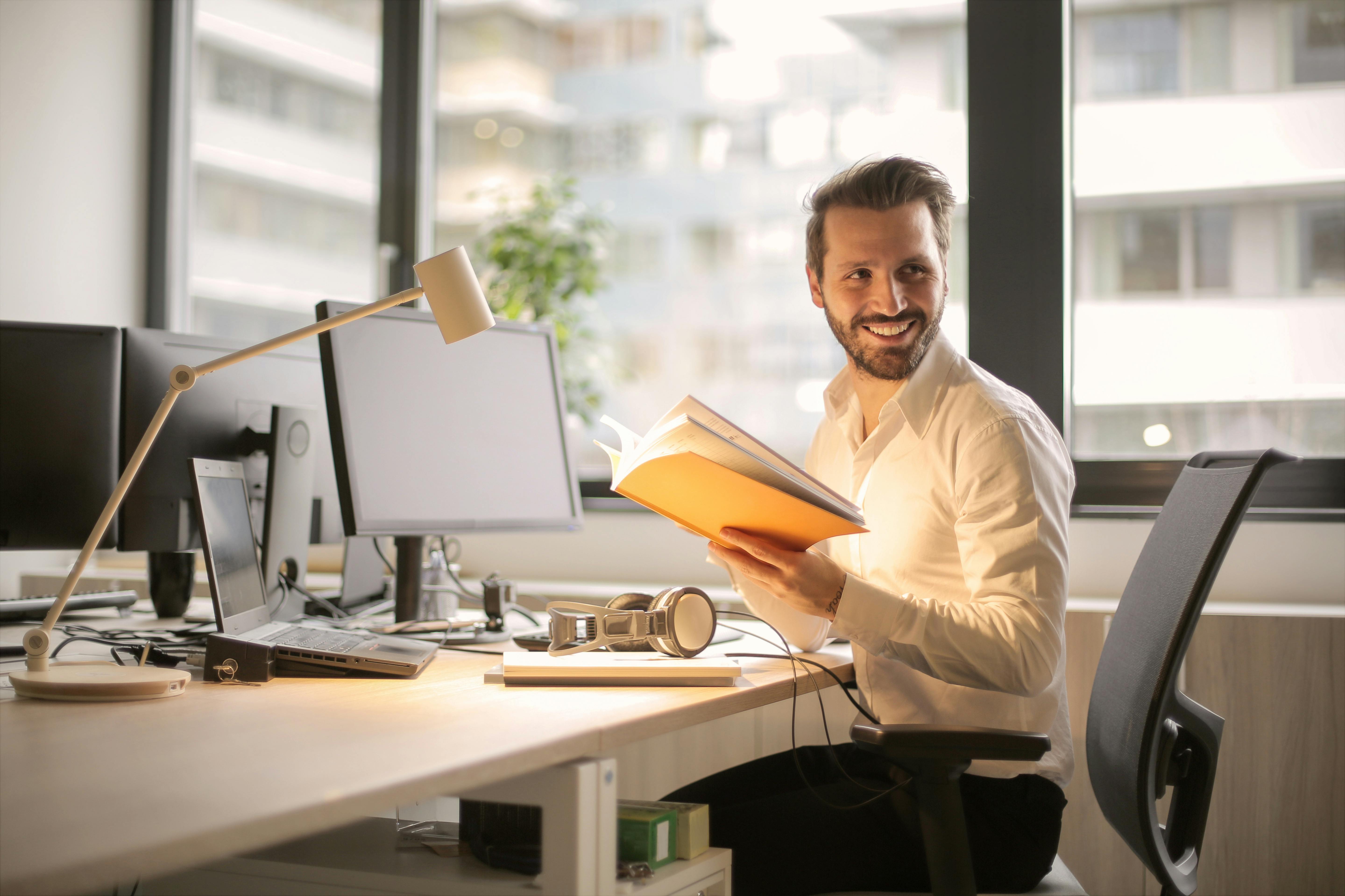 Person at desk researching resume changes